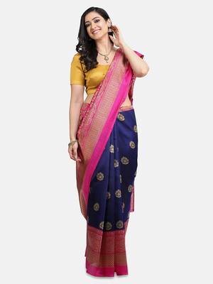 Multicolor printed art silk saree with blouse 1