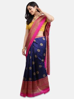Multicolor printed art silk saree with blouse 3