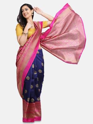 Multicolor printed art silk saree with blouse 4