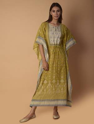 Yellow printed cotton long-tops 1