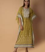 Yellow printed cotton long-tops