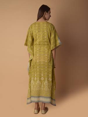 Yellow printed cotton long-tops 2