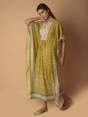 Yellow printed cotton long-tops 3