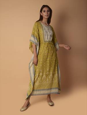Yellow printed cotton long-tops 4