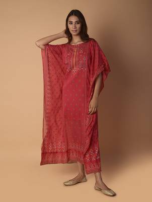 Pink printed cotton long-tops 1