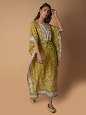 Yellow printed cotton long-tops 5