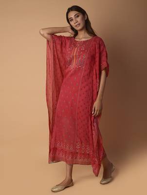 Pink printed cotton long-tops 3