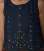 Navy-blue printed cotton cotton-tops