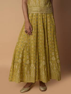 Yellow printed cotton skirts 4