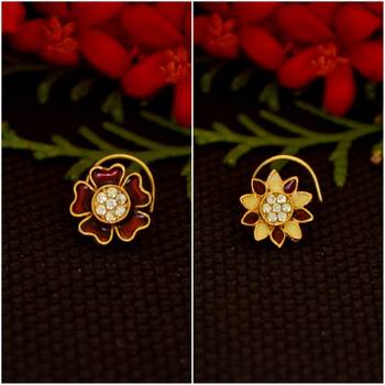 Combo Deal Designer stone studded premium gold plated diamond nose-ring or nose pin 1