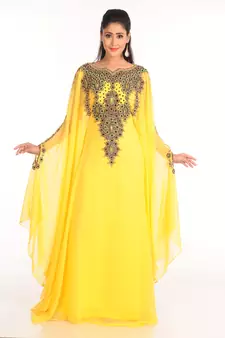 Yellow Georgette Zari Work Partywear Kaftan