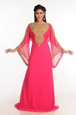Pink Zari Work Stones & Beads Embellish Georgette  Islamic Style Arabian Maxi Partywear Kaftan 2