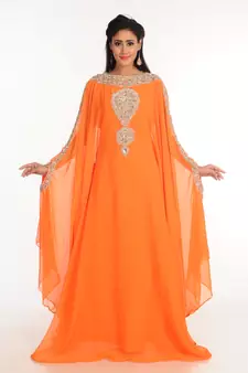 Red Zari Work Stones & Beads Embellish Georgette  Islamic Style Arabian Maxi Partywear Kaftan