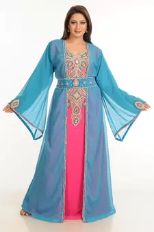 Multicolor Zari Work Stones & Beads Embellish Georgette  Islamic Style Arabian Maxi Partywear Kaftan
