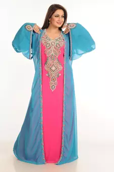 Multicolor Zari Work Stones & Beads Embellish Georgette  Islamic Style Arabian Maxi Partywear Kaftan