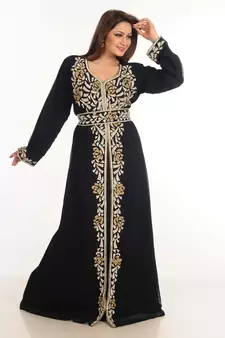 Black Zari Work Stones & Beads Embellish Georgette  Islamic Style Arabian Maxi Partywear Kaftan