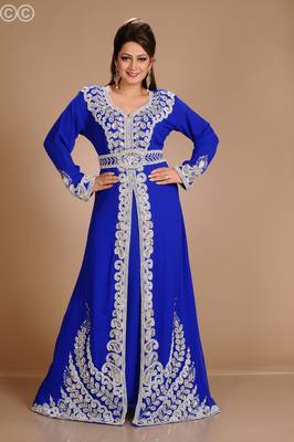 Blue Zari Work Stones & Beads Embellish Georgette  Islamic Style Arabian Maxi Partywear Kaftan 2