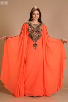 Red Zari Work Stones & Beads Embellish Georgette  Islamic Style Arabian Maxi Partywear Kaftan