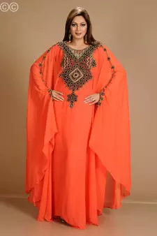 Red Zari Work Stones & Beads Embellish Georgette  Islamic Style Arabian Maxi Partywear Kaftan