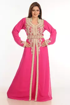 Pink Zari Work Stones & Beads Embellish Georgette  Islamic Style Arabian Maxi Partywear Kaftan