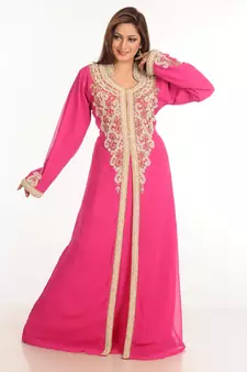 Pink Zari Work Stones & Beads Embellish Georgette  Islamic Style Arabian Maxi Partywear Kaftan