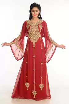 Maroon Zari Work Stones & Beads Embellish Georgette  Islamic Style Arabian Maxi Partywear Kaftan