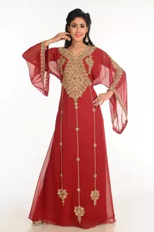 Maroon Zari Work Stones & Beads Embellish Georgette  Islamic Style Arabian Maxi Partywear Kaftan
