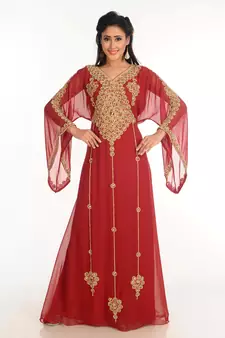 Maroon Zari Work Stones & Beads Embellish Georgette  Islamic Style Arabian Maxi Partywear Kaftan