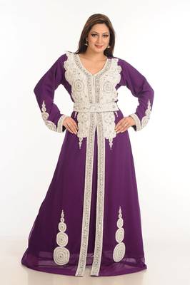 Wine Zari Work Stones & Beads Embellish Georgette  Islamic Style Arabian Maxi Partywear Kaftan 2
