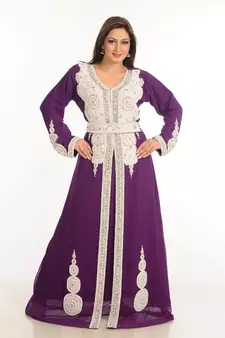Wine Zari Work Stones & Beads Embellish Georgette  Islamic Style Arabian Maxi Partywear Kaftan