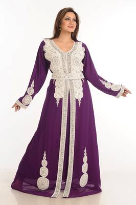 Wine Zari Work Stones & Beads Embellish Georgette  Islamic Style Arabian Maxi Partywear Kaftan 3