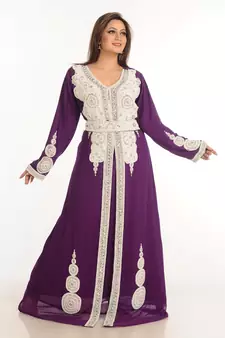 Wine Zari Work Stones & Beads Embellish Georgette  Islamic Style Arabian Maxi Partywear Kaftan