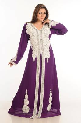 Wine Zari Work Stones & Beads Embellish Georgette  Islamic Style Arabian Maxi Partywear Kaftan 4