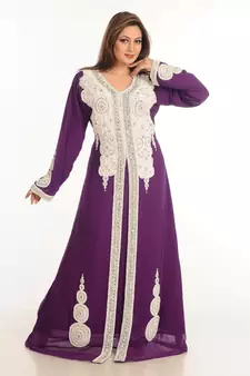 Wine Zari Work Stones & Beads Embellish Georgette  Islamic Style Arabian Maxi Partywear Kaftan