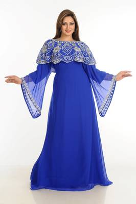Blue Zari Work Stones & Beads Embellish Georgette  Islamic Style Arabian Maxi Partywear Kaftan 2
