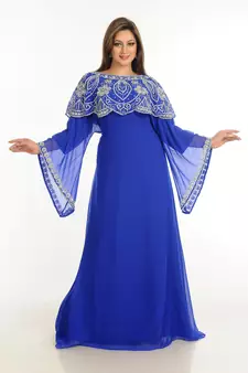 Blue Zari Work Stones & Beads Embellish Georgette  Islamic Style Arabian Maxi Partywear Kaftan