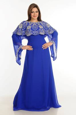 Blue Zari Work Stones & Beads Embellish Georgette  Islamic Style Arabian Maxi Partywear Kaftan 3