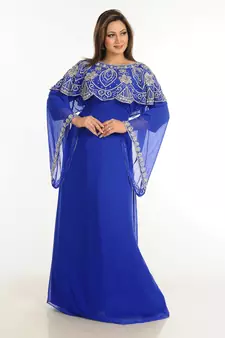 Blue Zari Work Stones & Beads Embellish Georgette  Islamic Style Arabian Maxi Partywear Kaftan