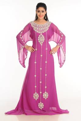 Purple Zari Work Stones & Beads Embellish Georgette  Islamic Style Arabian Maxi Partywear Kaftan 3