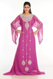 Purple Zari Work Stones & Beads Embellish Georgette  Islamic Style Arabian Maxi Partywear Kaftan