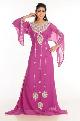 Purple Zari Work Stones & Beads Embellish Georgette  Islamic Style Arabian Maxi Partywear Kaftan 4