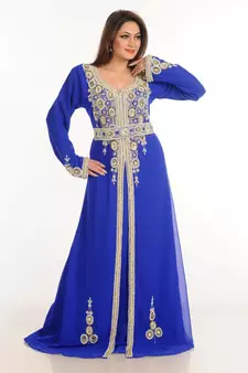 Blue Zari Work Stones & Beads Embellish Georgette  Islamic Style Arabian Maxi Partywear Kaftan