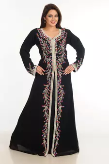 Black Zari Work Stones & Beads Embellish Georgette  Islamic Style Arabian Maxi Partywear Kaftan