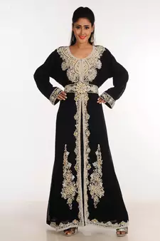 Black Zari Work Stones & Beads Embellish Georgette  Islamic Style Arabian Maxi Partywear Kaftan