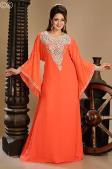 Red Zari Work Stones & Beads Embellish Georgette  Islamic Style Arabian Maxi Partywear Kaftan