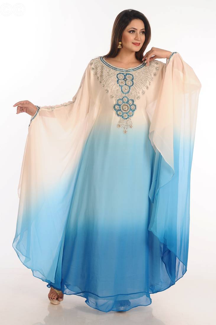 Multicolor Zari Work Georgette Islamic Style Party Wear Stones And Beads Embedded Arabian Kaftan