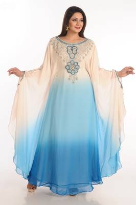 Multicolor Zari Work Georgette Islamic Style Party Wear Stones And Beads Embedded Arabian Kaftan 3