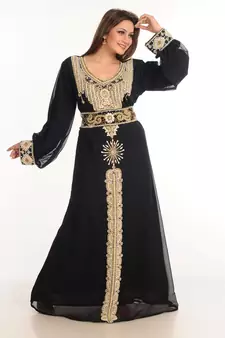 Black Zari Work Stones & Beads Embellish Georgette  Islamic Style Arabian Maxi Partywear Kaftan