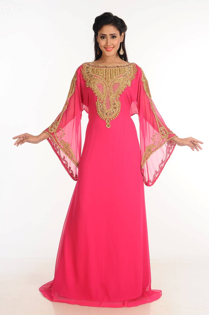 Purple Zari Work Stones & Beads Embellish Georgette  Islamic Style Arabian Maxi Partywear Kaftan