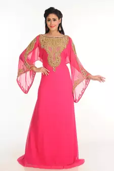 Purple Zari Work Stones & Beads Embellish Georgette  Islamic Style Arabian Maxi Partywear Kaftan